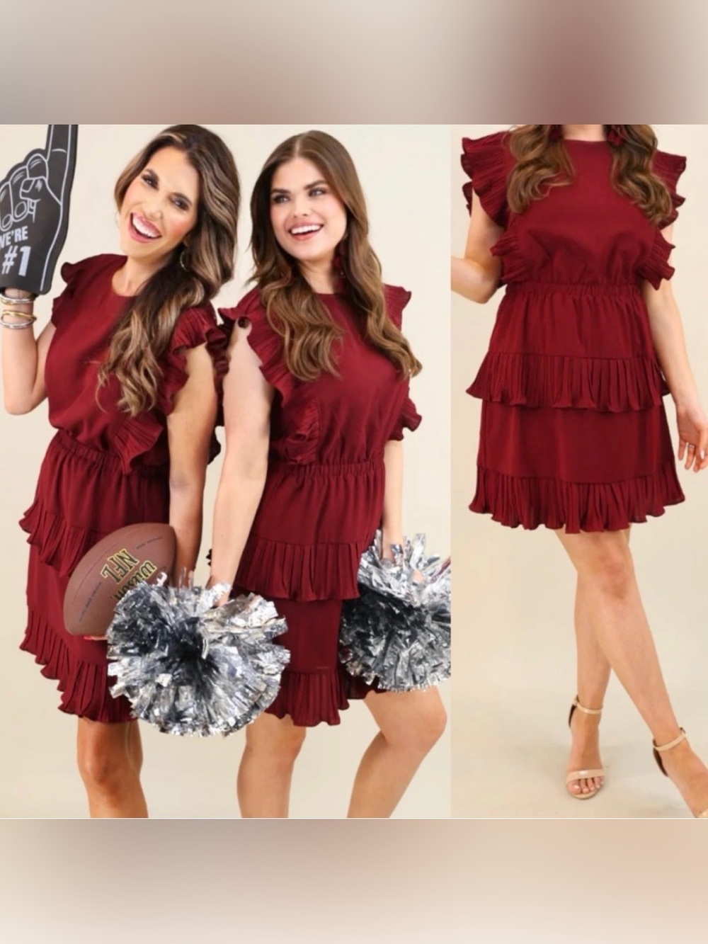 TCEC GAMEDAY DRESS PLEATED RUFFLED WINE Maroon burgundy SIZE LARGE